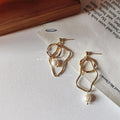 Handmade Copper Freshwater Pearl Stud Earrings Irregular Geometric Silver Plated Pin Jewelry