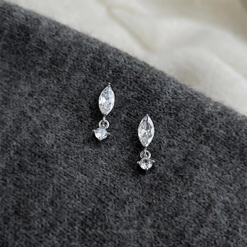 Premium Copper Zircon Tassel Drop Earrings Geometric Marquise Waterdrop Design
