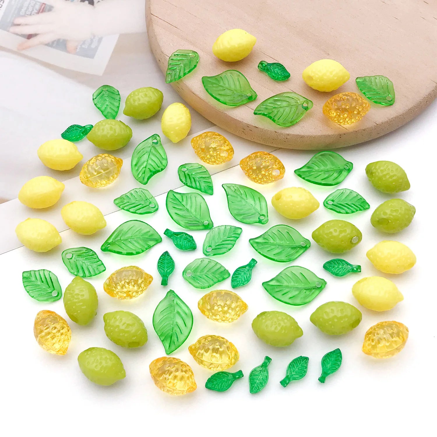 Acrylic Lemon Leaf Loose Beads and Charms for DIY Necklace Earrings Keychain Making