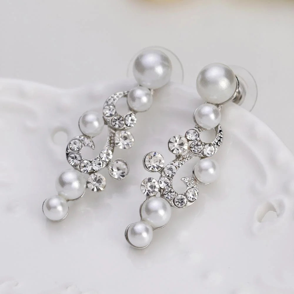Elegant Bridal Pearl Rhinestone Alloy Necklace Earrings Jewelry Set For Wedding Party Banquet Gift