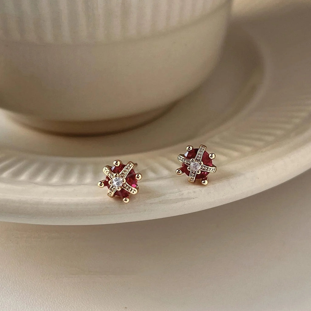 Mini Zircon Crown Stud Earrings 14K Gold Plated Copper Cute Simple Trendy Ear Jewelry