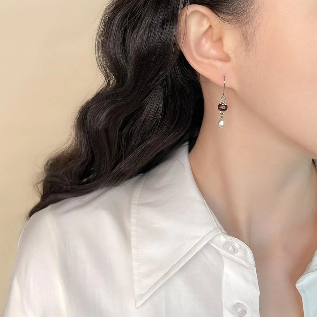 New Chinese Vintage Freshwater Pearl Handmade Geometric Round Drop Earrings Designer Jewelry