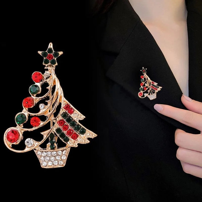 Elegant Christmas Tree Brooch With Alloy Enamel And Rhinestone, Festive Lapel Pin Corsage Gift