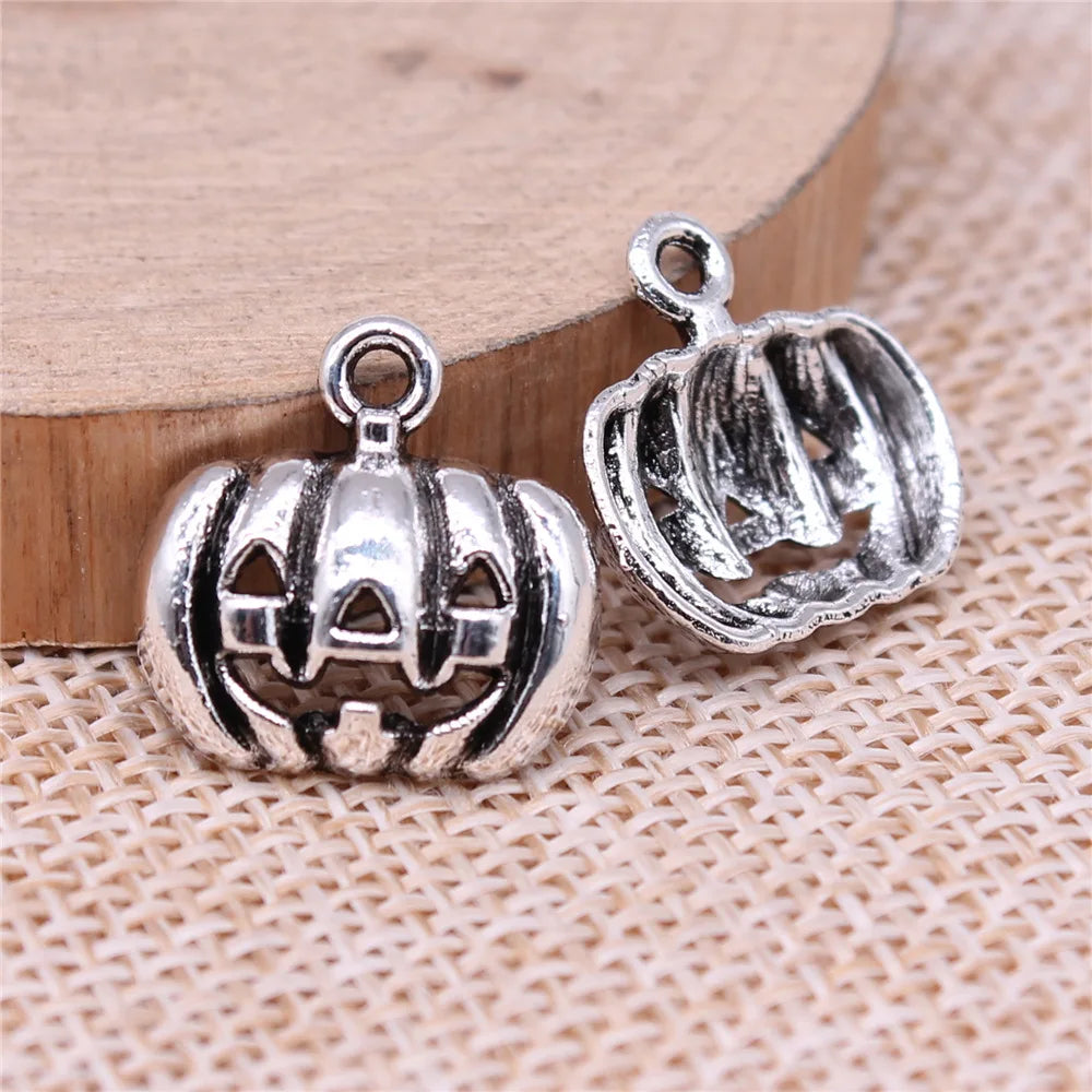 16x16mm 1.2g Antique Silver Zinc Alloy Halloween Pumpkin Charm Pendant for DIY Jewelry Making