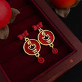 Year Of Horse Chinese Style Red Enamel Copper Ingot Bow Geometric Drop Earrings