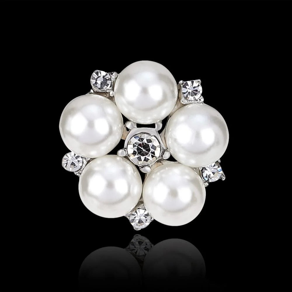 Elegant Pearl Flower Brooch With Rhinestone Accents, Luxury Lapel Pin Corsage For Women's Suit Gift