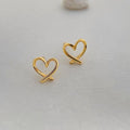 18K Gold Plated Copper Hollow Heart Stud Earrings Minimalist Geometric Line Jewelry