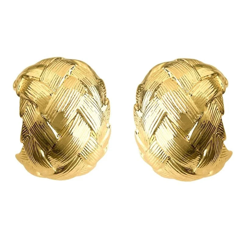 Eco-Friendly Copper C-Shaped Hoop Earrings With Cross Texture Minimalist Geometric Luxury Style