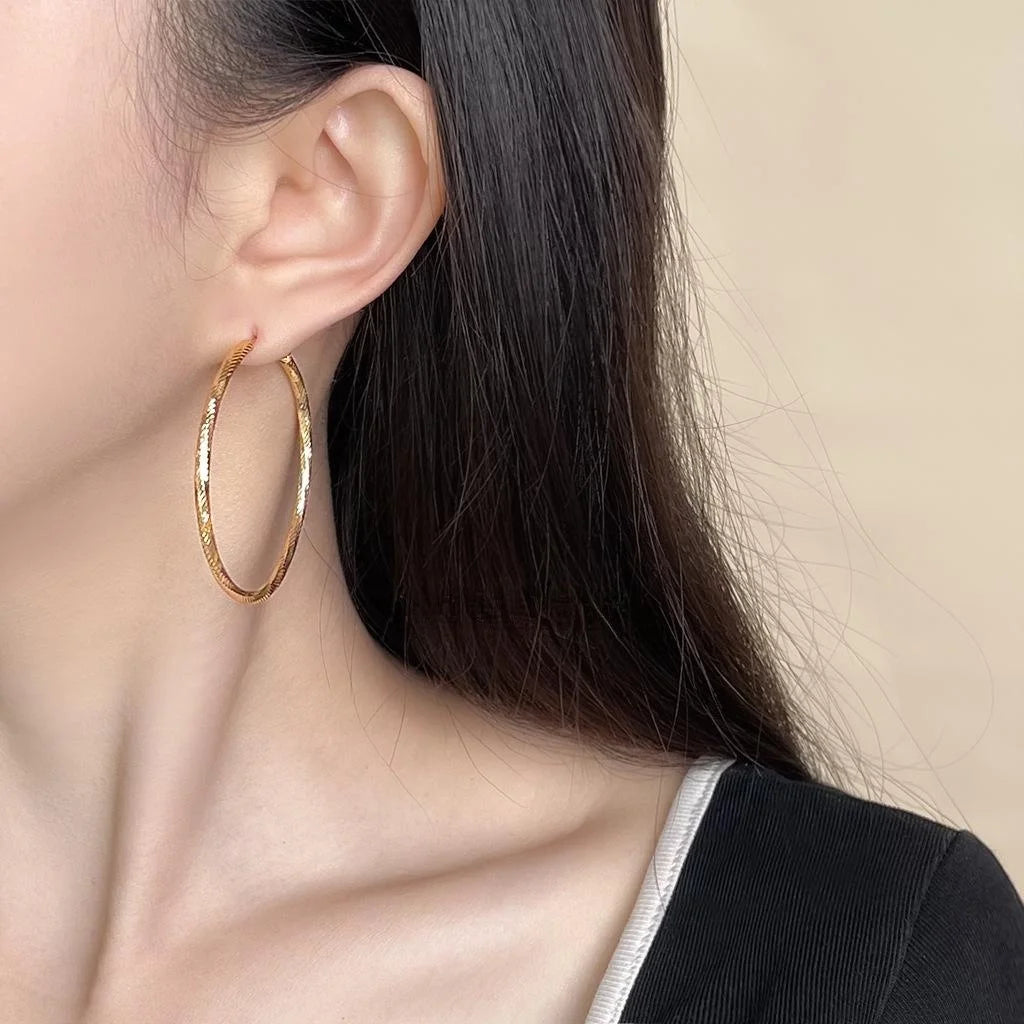 Luxury Geometric Metal Hoop Earrings With Textured Pattern Statement Style