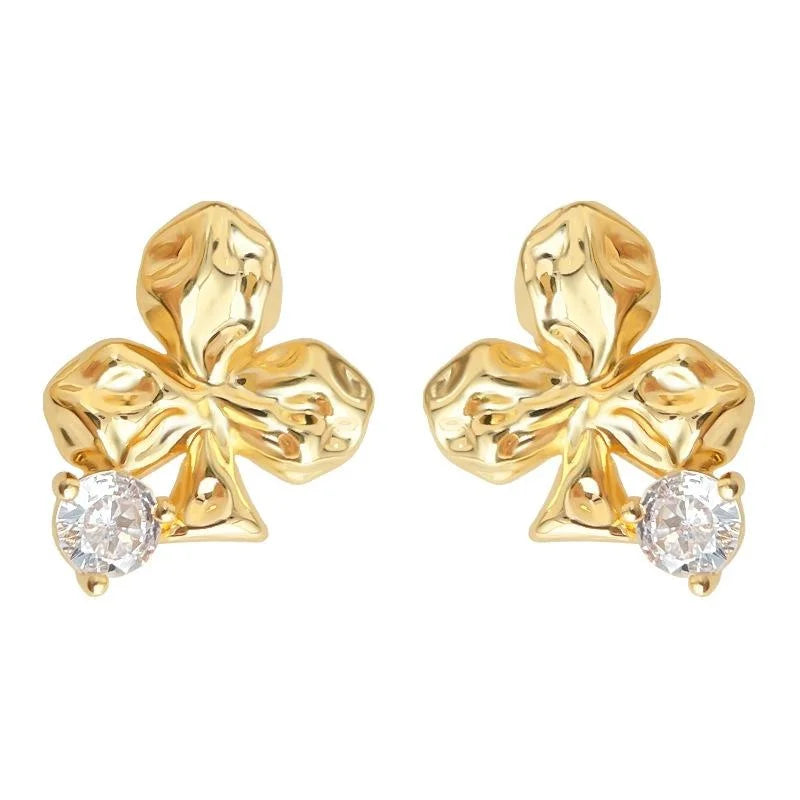 Light Luxury Plum Blossom Micro Pave Zircon Copper Stud Earrings With 14K Plated