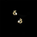 14K Gold Plated Copper Zircon Pearl Wheat Leaf Stud Earrings Simple Geometric Jewelry