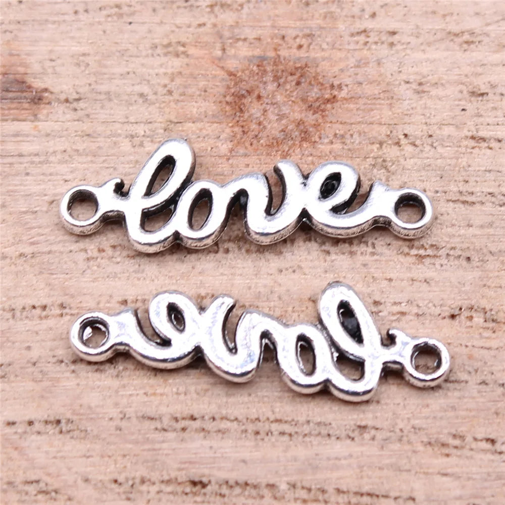 21x7mm 0.52g Antique Silver Zinc Alloy Love Letter Connector Charm for DIY Bracelet Necklace Making