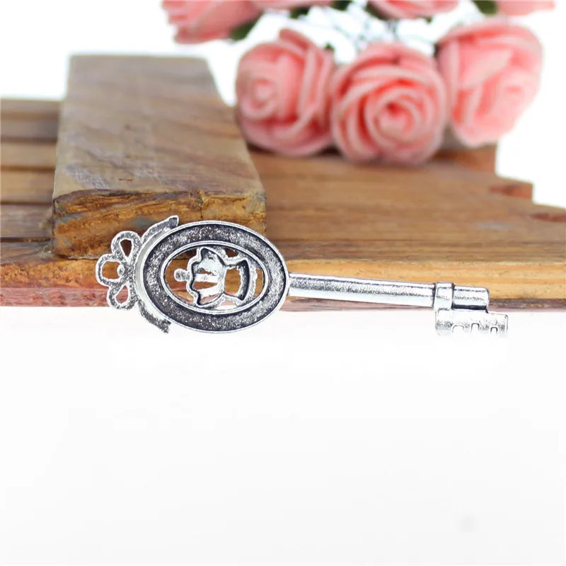 55x16MM Antique Silver Zinc Alloy Bow Crown Key Charm Pendant for DIY Necklace Bracelet Jewelry Making