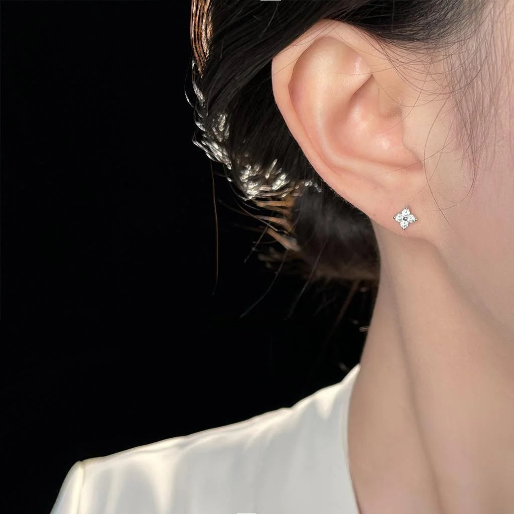 Mini Micro Pave Zircon Copper Stud Earrings 14K Plated Geometric Polka Dot 3 Piece