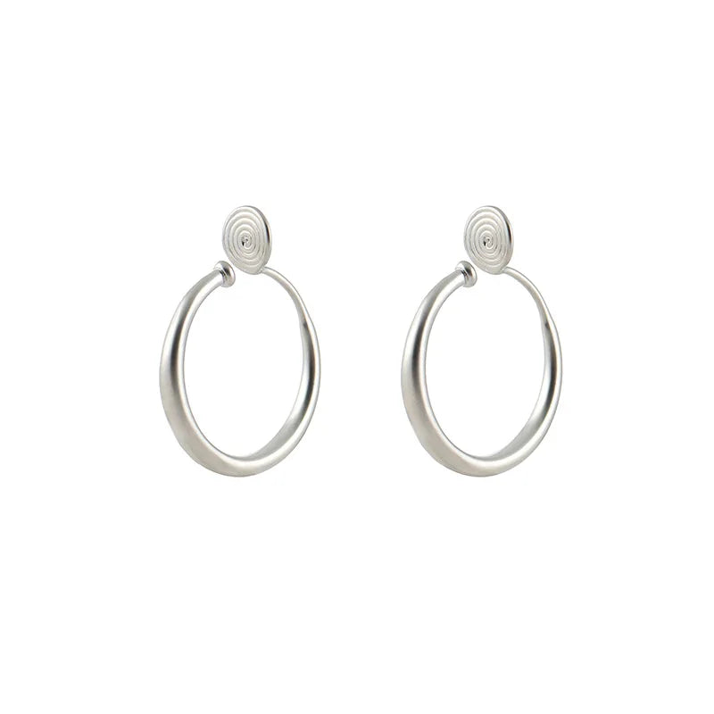 Minimalist Matte Alloy Round Hoop Spiral Stud & Clip On No Piercing Elegant Women's Fashion Earrings