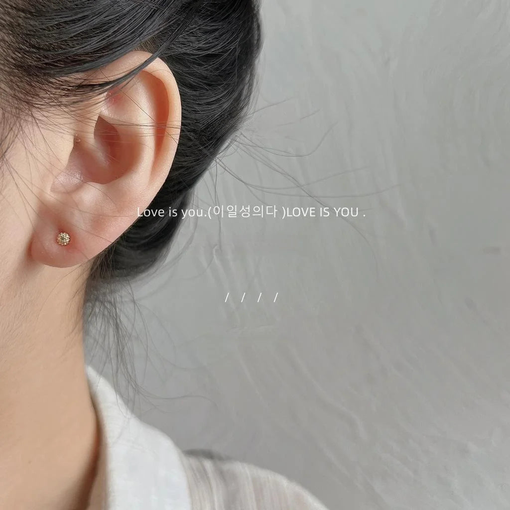 Mini Round Geometric Micro Pave Zircon Copper Stud Earrings 14K Plated Simple Daily Jewelry