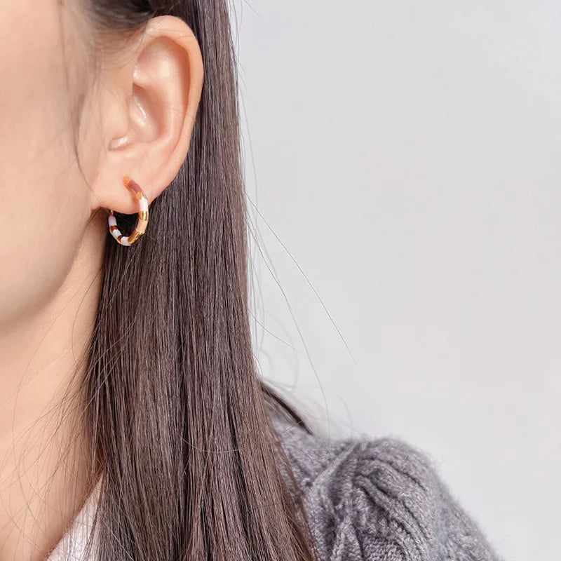 Colorblock Enamel Spiral Disc Hoop Alloy Stud & Clip On No Piercing Dopamine Statement Earrings
