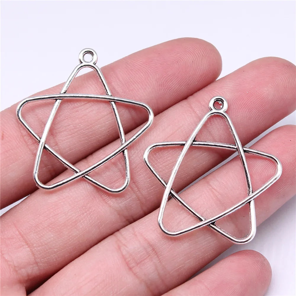 34x30mm 1.4g Antique Silver Zinc Alloy Hollow Five Point Star Charm Pendant for DIY Necklace Making
