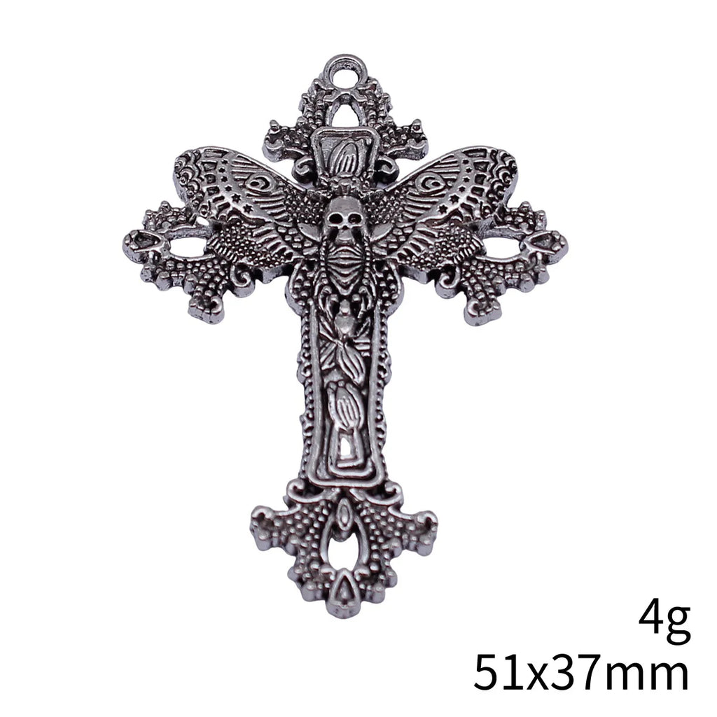 51x37mm 4g Antique Silver Zinc Alloy Skull Moth Cross Charm Pendant for Gothic DIY Necklace Making