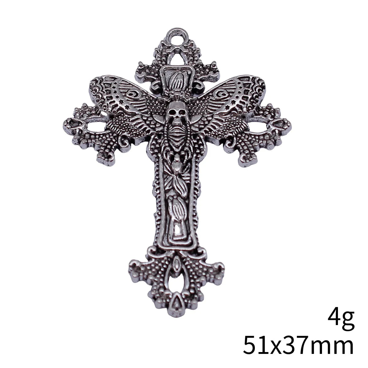51x37mm 4g Antique Silver Zinc Alloy Skull Moth Cross Charm Pendant for Gothic DIY Necklace Making
