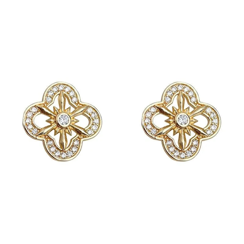 Light Luxury Floral Zircon Micro Pave Copper Stud Earrings For Women