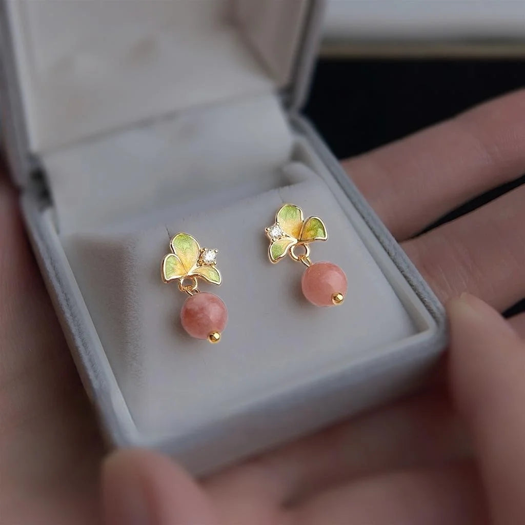 Sweet Elegant Zircon Copper Enamel Hand Painted Flower Drop Earrings For Women