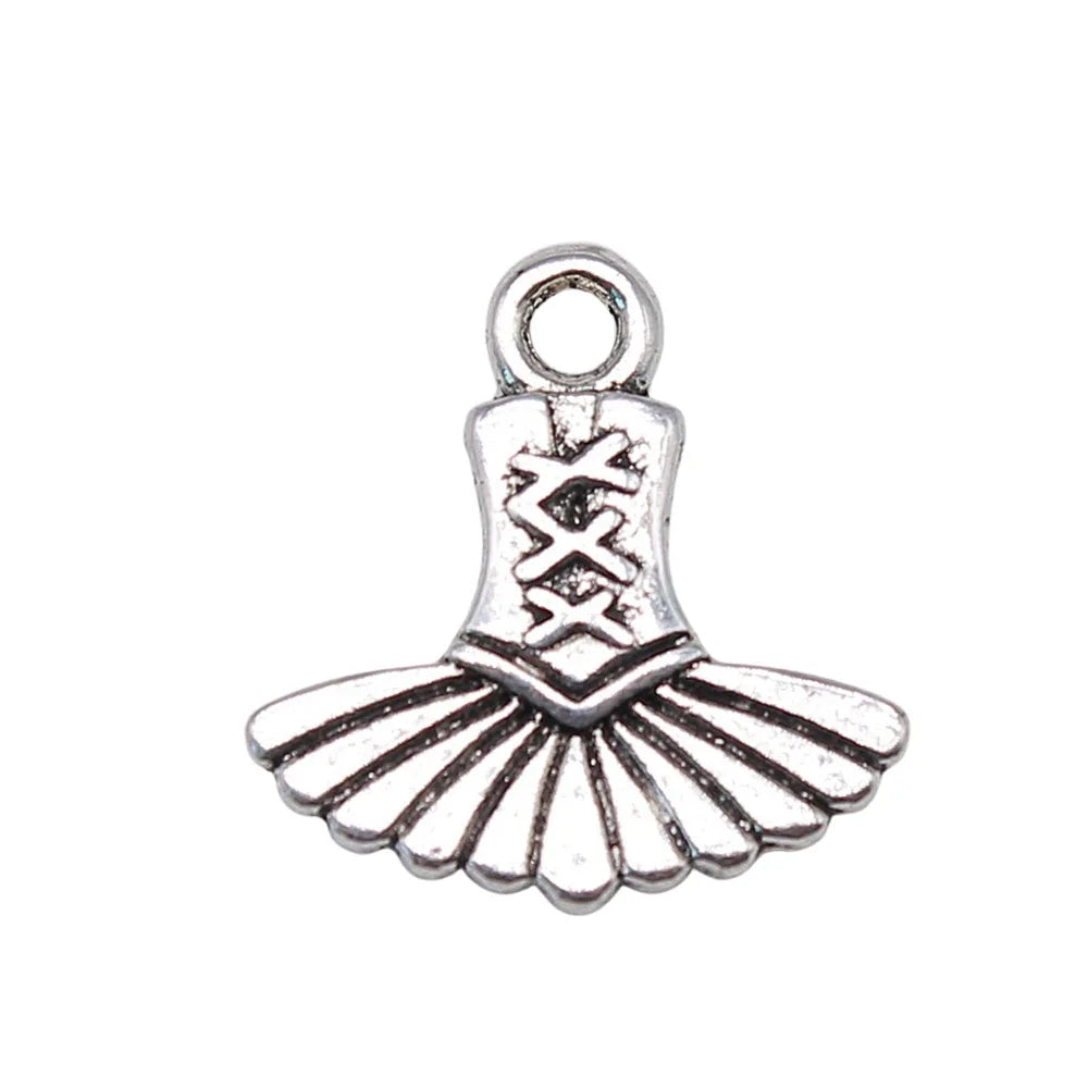 17x17mm 1.2g Antique Silver Zinc Alloy Ballet Tutu Charm Pendant for DIY Necklace Bracelet Making