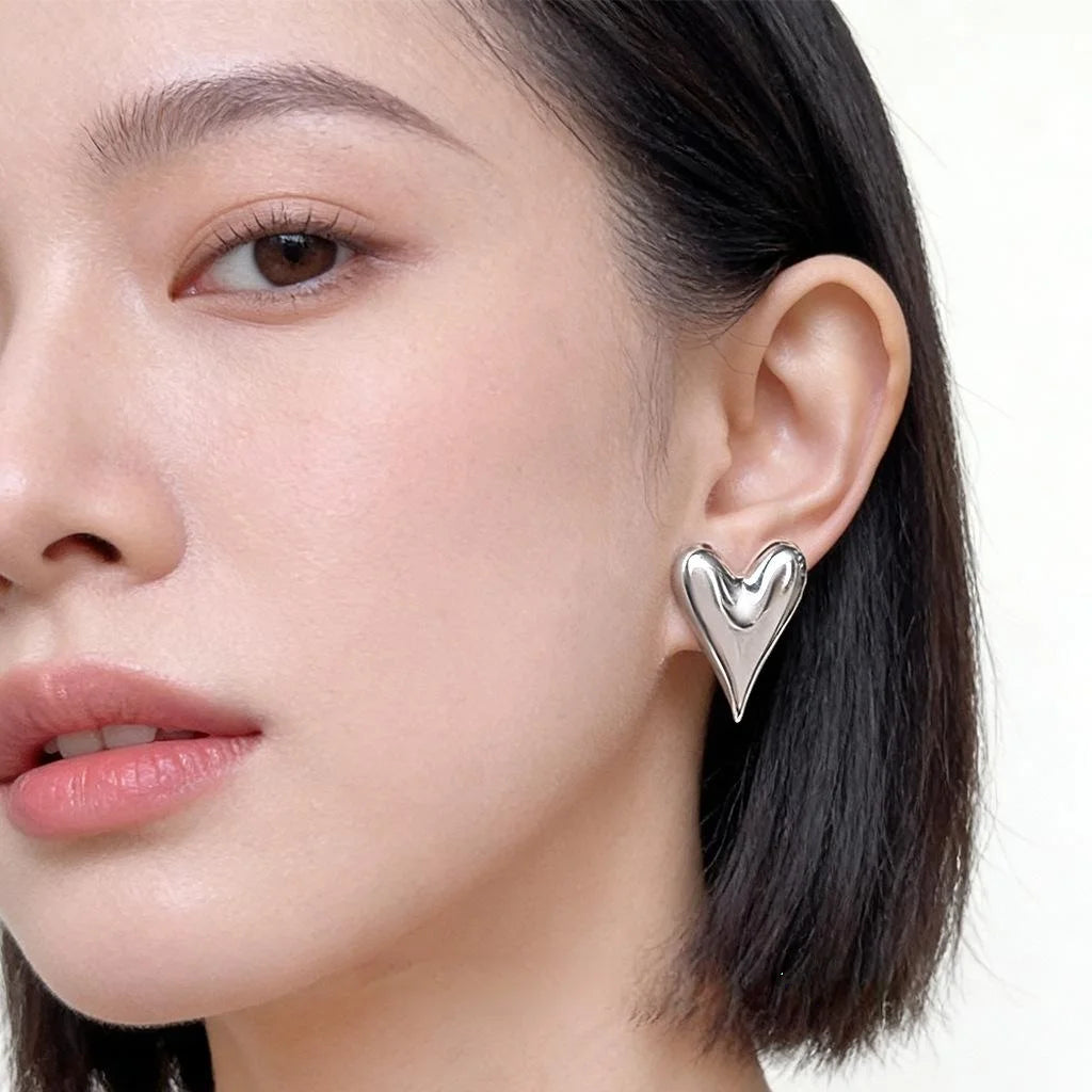 Eco Copper Smooth Heart Shape Drop Earrings, Exaggerated Electroplated Fashion Jewelry