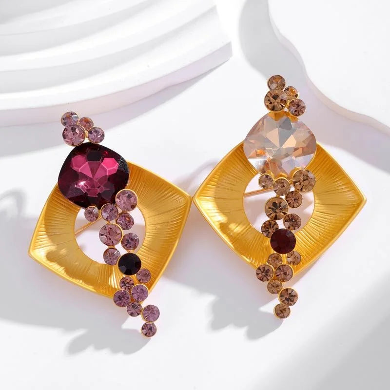 Luxury Geometric Square Crystal Glass Rhinestone Brooch, Elegant French Style Lapel Pin Suit Accessory