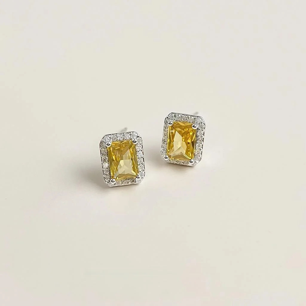 Light Luxury Geometric Rectangle Micro Pave Zircon Copper Stud Earrings With Silver Plated Pins