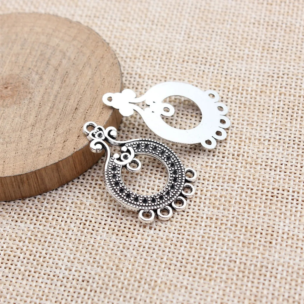 36x22mm 2.3g Antique Silver Zinc Alloy Rhinestone Setting Earring Connector Charm for DIY Jewelry