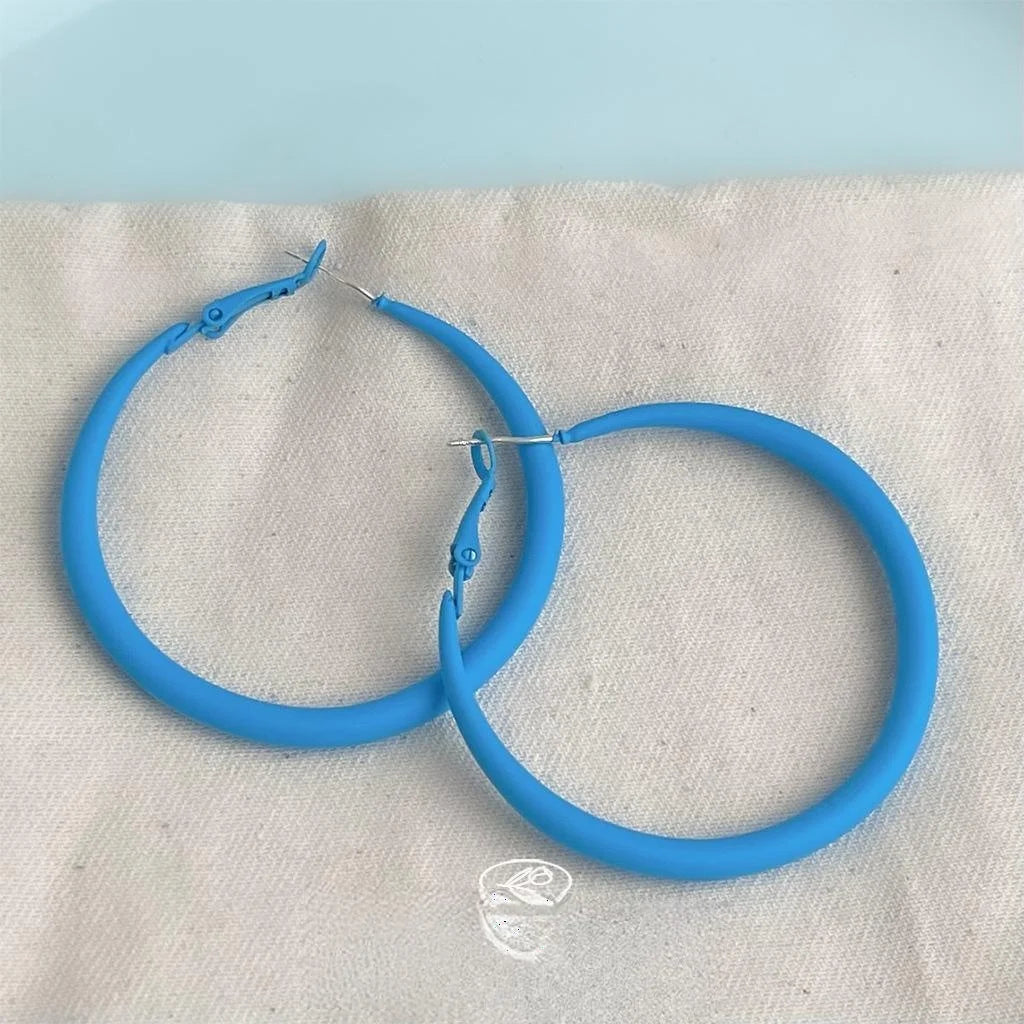 Haze Blue Enamel Metal Geometric Round Drop Earrings For Women Vacation Style Jewelry
