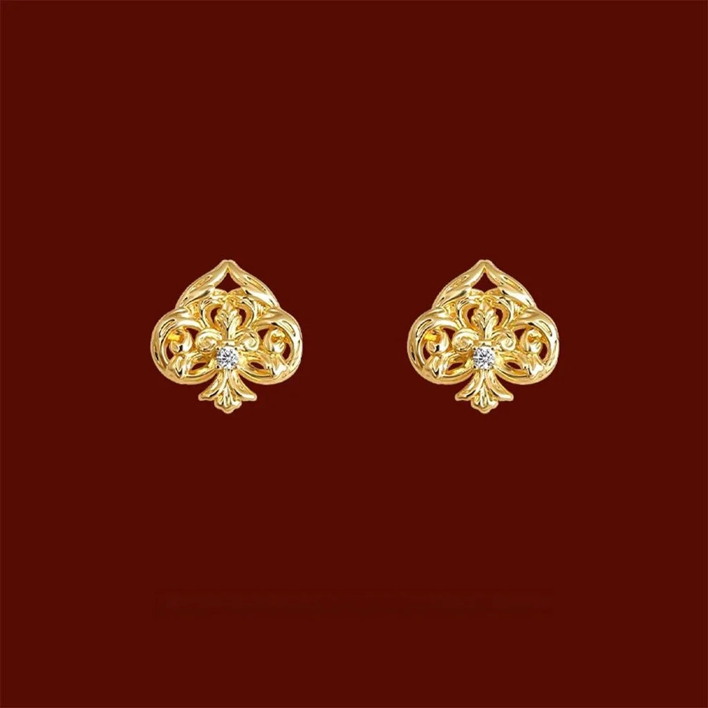 Original Designer Heart Micro Pave Zircon Copper Stud Earrings