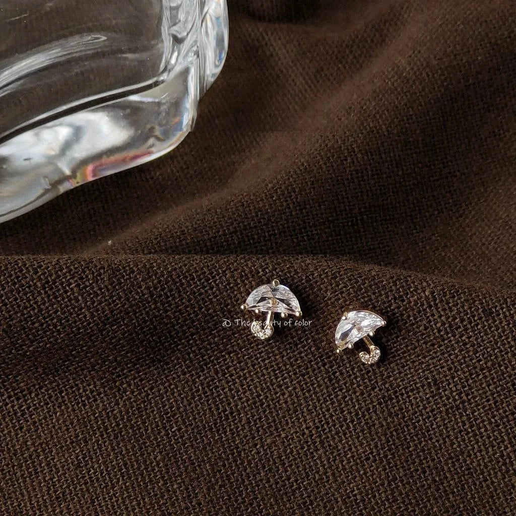 Mini Umbrella Zircon 14K Plated Stud Earrings Korean Japanese Simple Jewelry