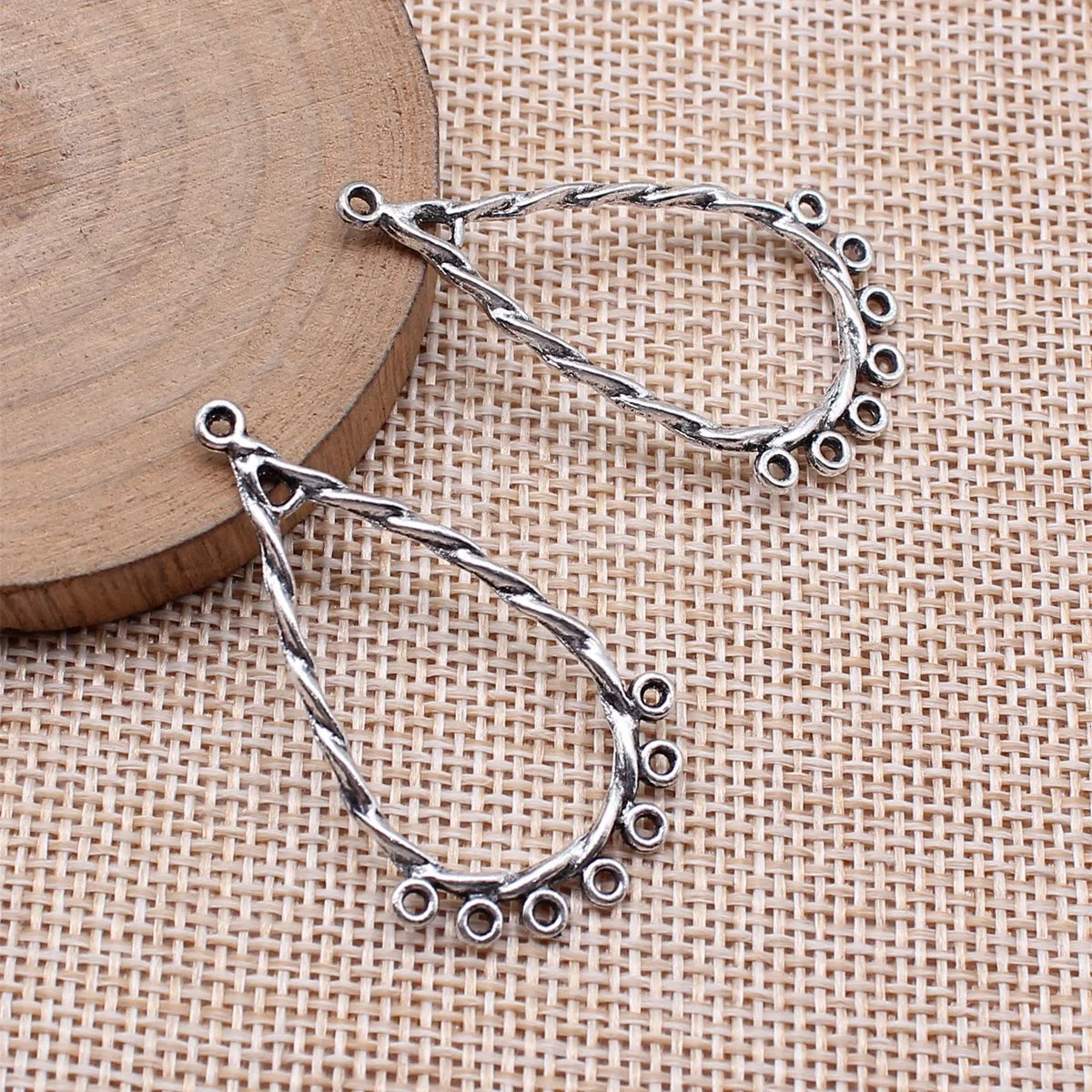 43x25mm 1.5g Multicolor Zinc Alloy Twisted Teardrop Earring Connector Charms for DIY Earrings Making
