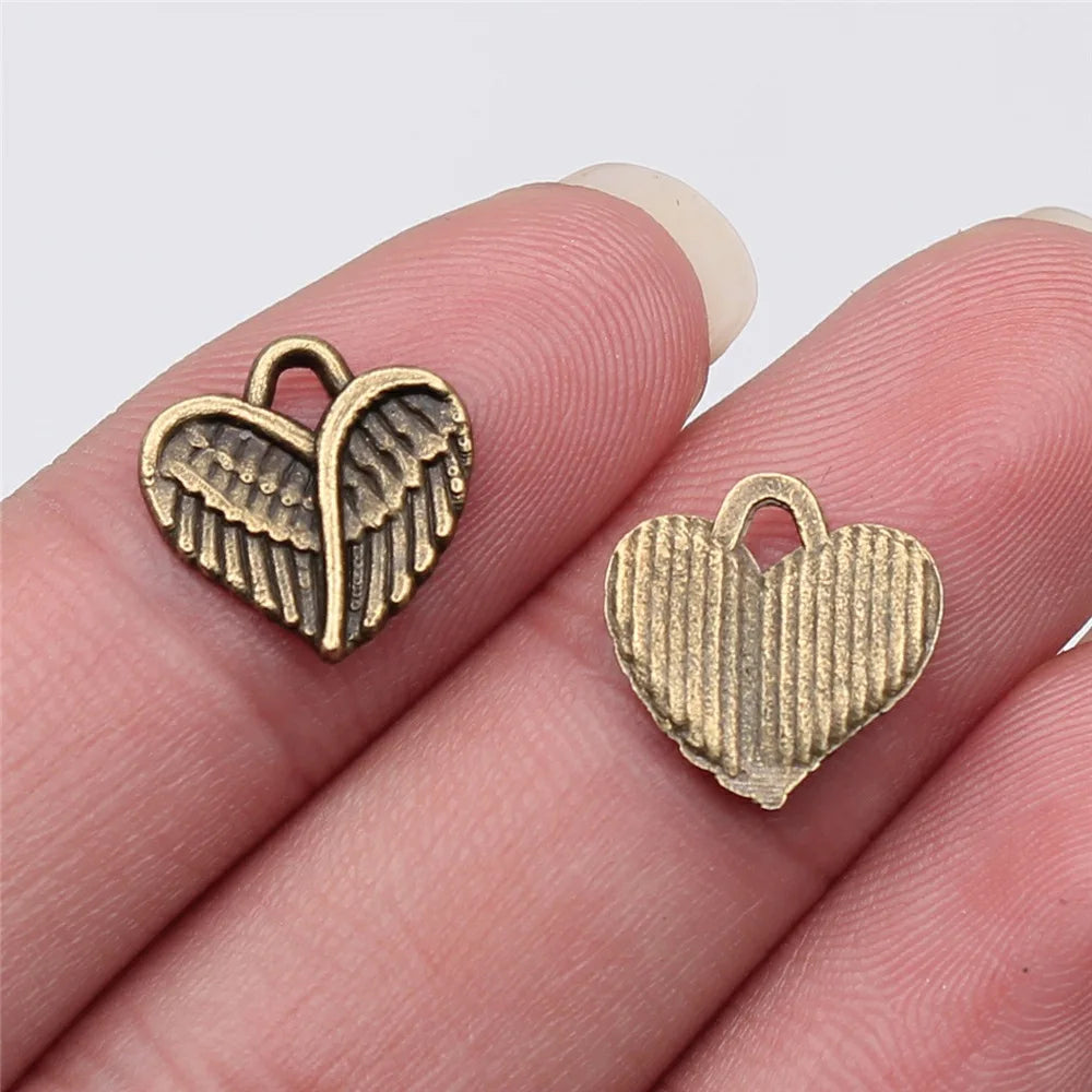 13x13mm 0.6g Multicolor Zinc Alloy Winged Heart Wing Charm Pendant for Necklace Bracelet Making