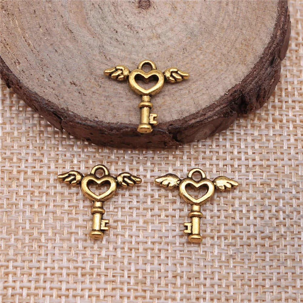 15x14mm 0.6g Multicolor Zinc Alloy Winged Heart Key Wing charm pendant for DIY necklace making