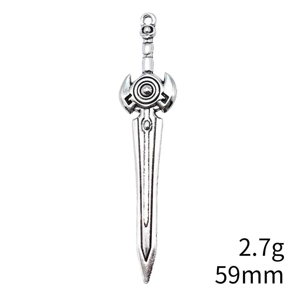 59mm 2.7g Antique Silver Tone Zinc Alloy Blade Spear Sword Halberd Charm Pendant for Cosplay DIY