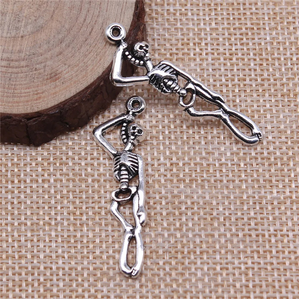 42x10mm 2g Antique Silver Zinc Alloy Skull Charm Pendant for DIY Gothic Bracelet Necklace Making