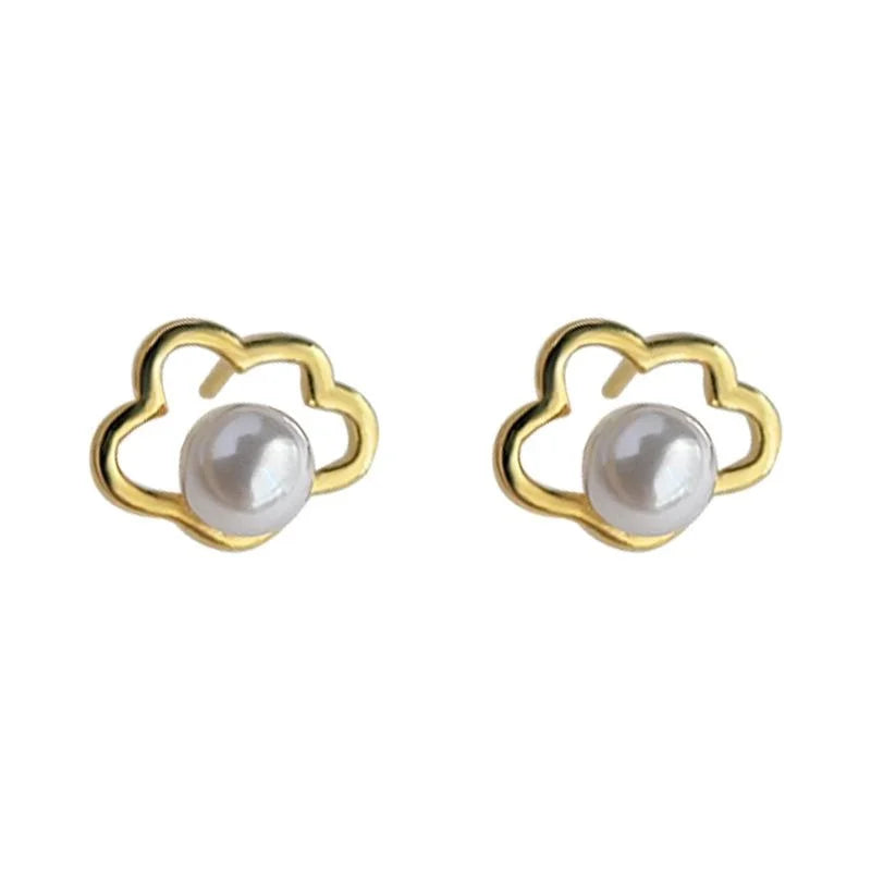 Mini White Cloud Stud Earrings 14K Plated Copper High Luster Pearl Shell Jewelry