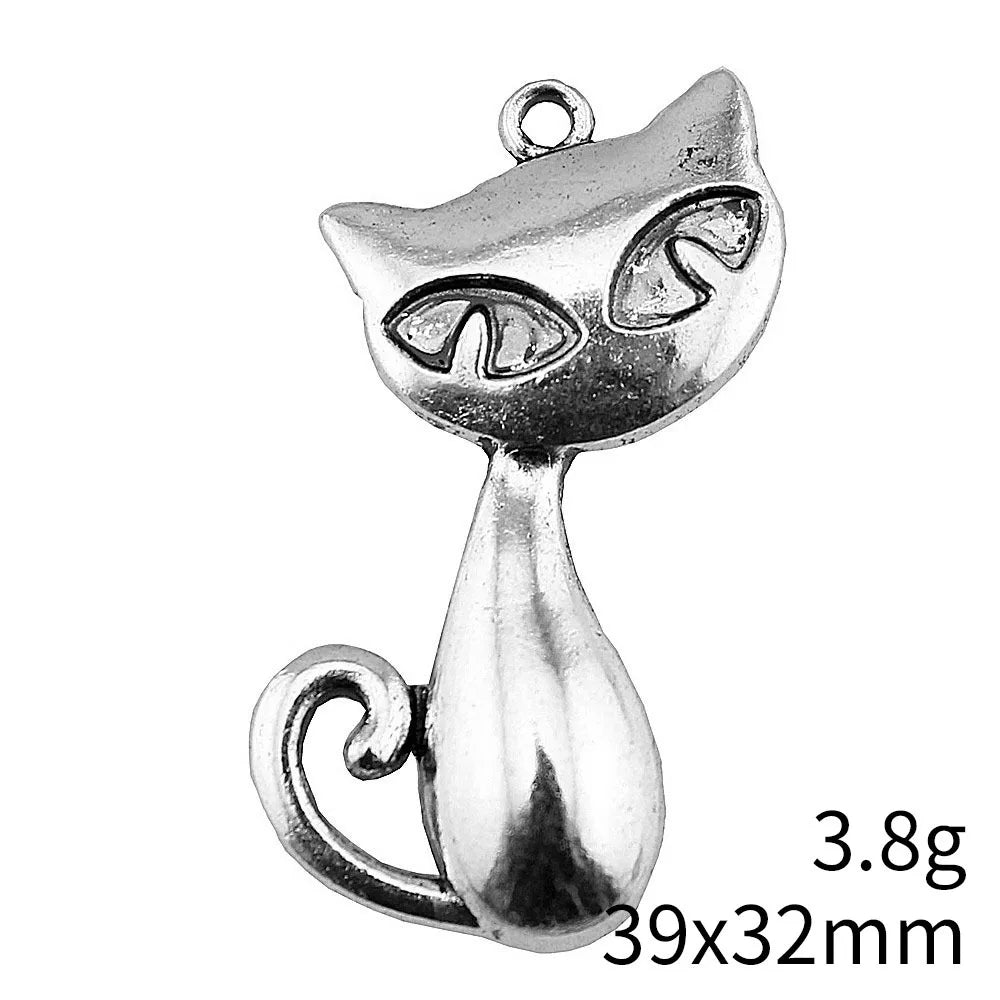 39x32mm 3.8g Multicolor Zinc Alloy Cat Charm Pendant for Necklace Bracelet DIY Jewelry Making