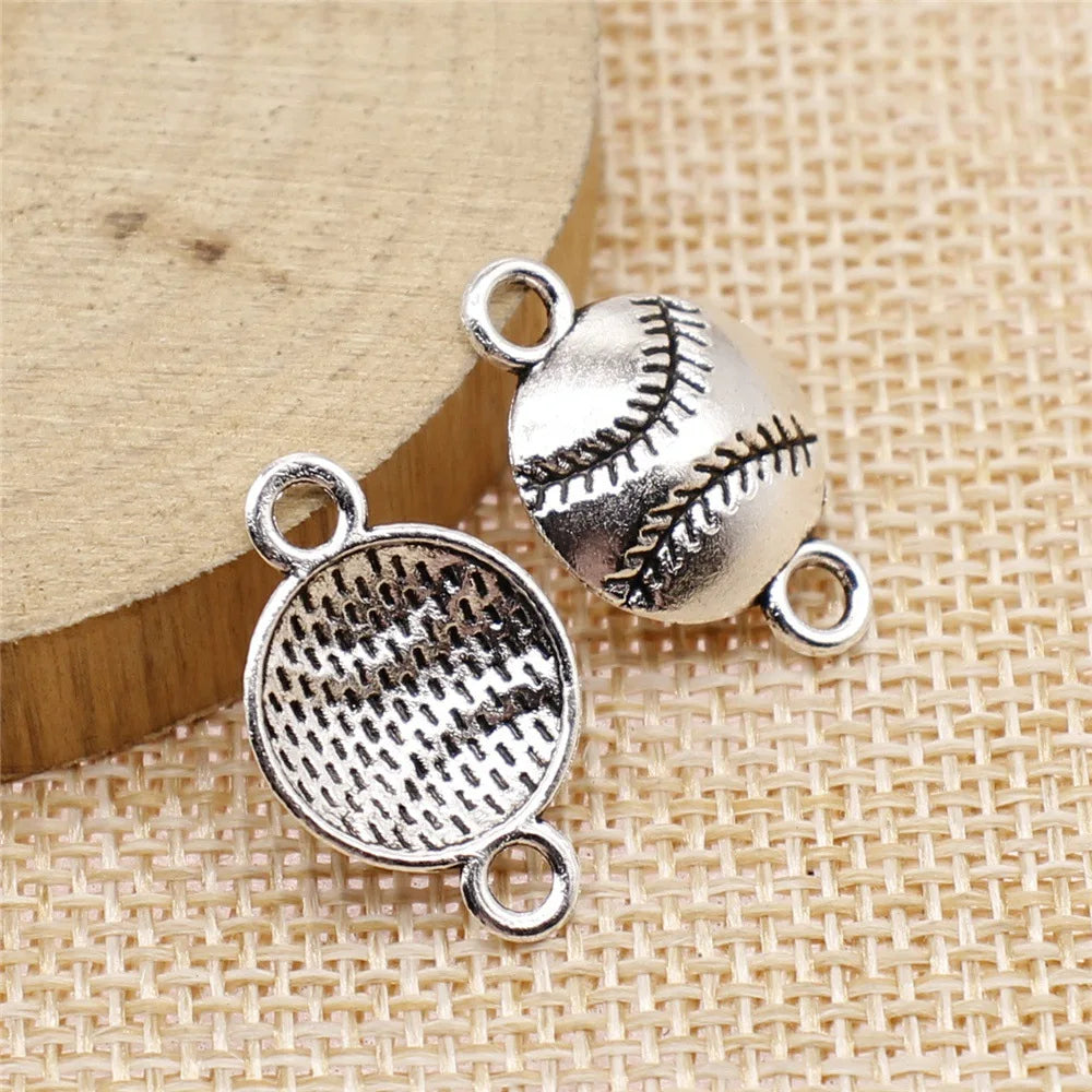 14x22mm 0.9g Antique Silver Zinc Alloy Baseball Connector Charm for DIY Bracelet Necklace Making