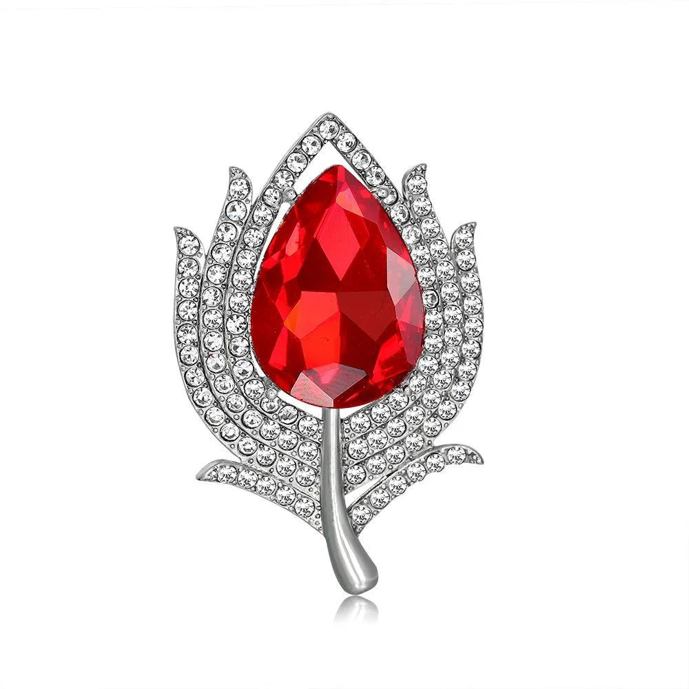Luxury Blue Glass Teardrop Leaf Brooch With Rhinestone Alloy Setting, Elegant Lapel Pin Corsage Gift
