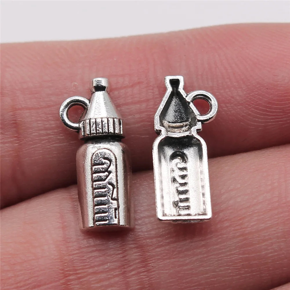 8x17mm 0.5g Antique Silver Zinc Alloy Baby Bottle Charm Pendant for Necklace Bracelet DIY Jewelry Making
