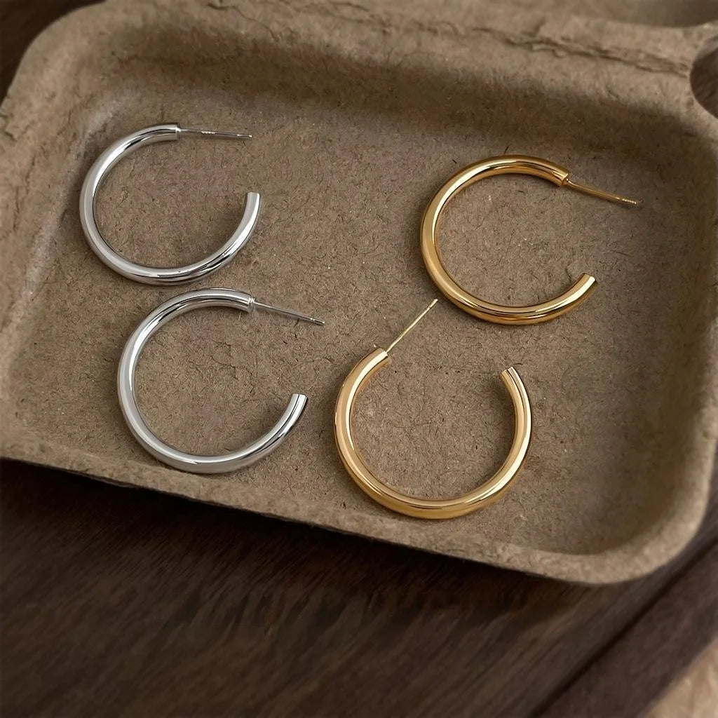 Minimalist 14K Plated Copper Smooth Round Stud Earrings Korean Style