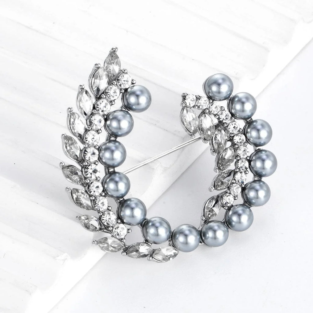 Elegant Pearl Wheat Wreath Brooch With Rhinestone Alloy Leaves, Luxury Lapel Pin Corsage Gift