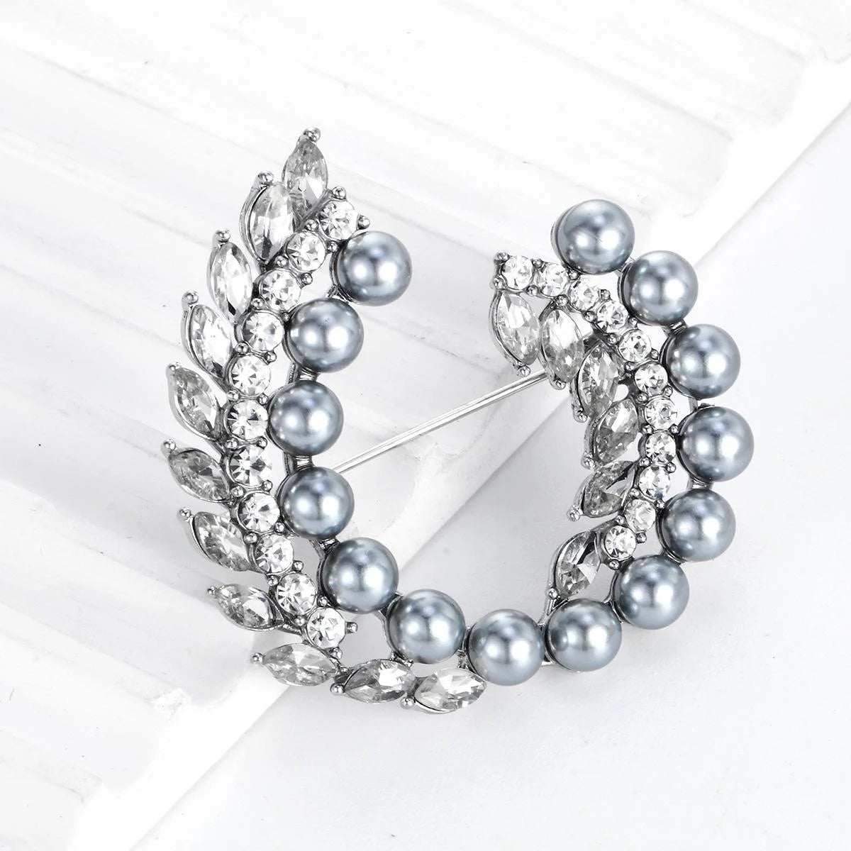 Elegant Pearl Wheat Wreath Brooch With Rhinestone Alloy Leaves, Luxury Lapel Pin Corsage Gift