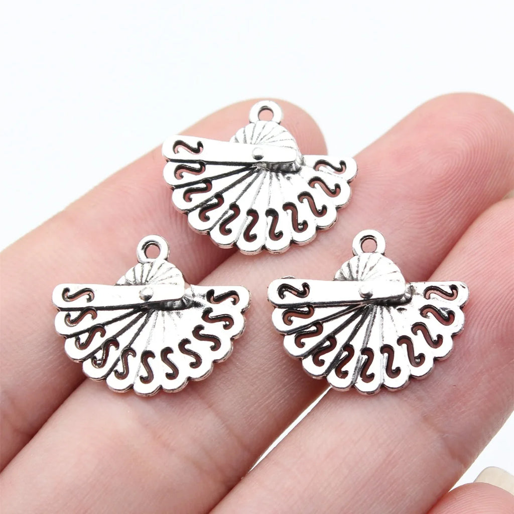 20x16mm 1.57g Antique Silver Finish Zinc Alloy Folding Fan Charm Pendant for Necklace Bracelet DIY