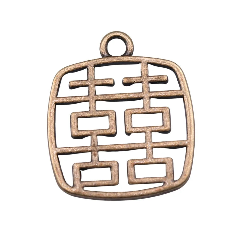 24x20mm 2.1g Multicolor Zinc Alloy Double Happiness Character Letter Charm Pendant for DIY Jewelry Making