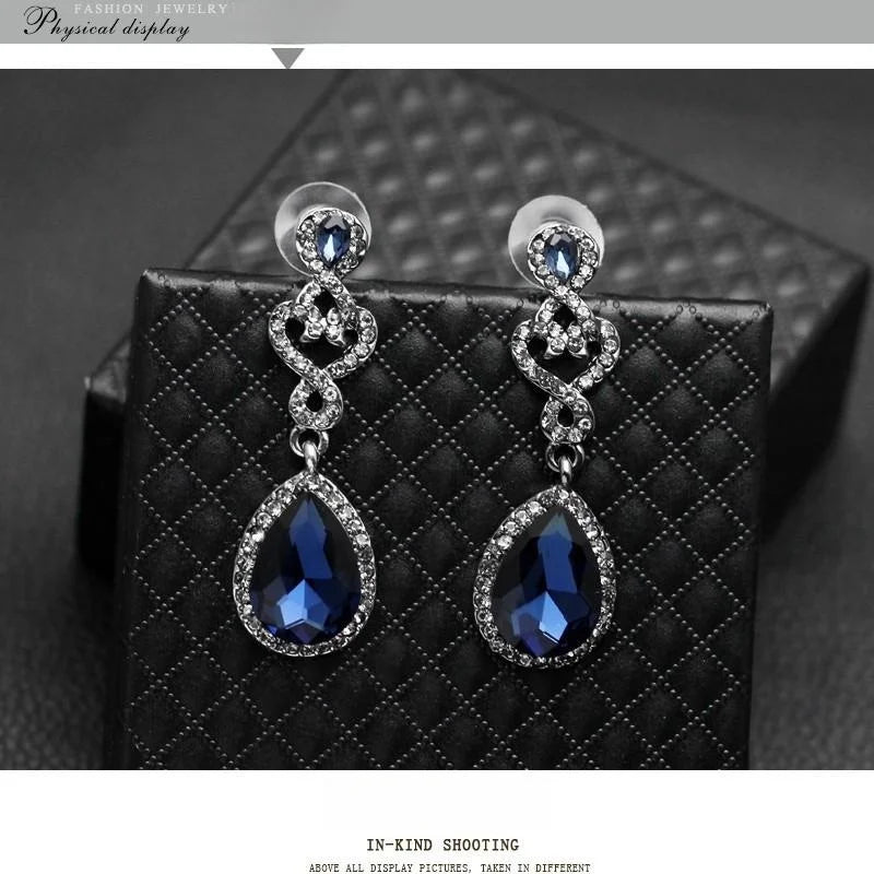 Vintage Crystal Glass Teardrop Dangle Earrings With Rhinestone Heart Charm For Bridal Wedding Party